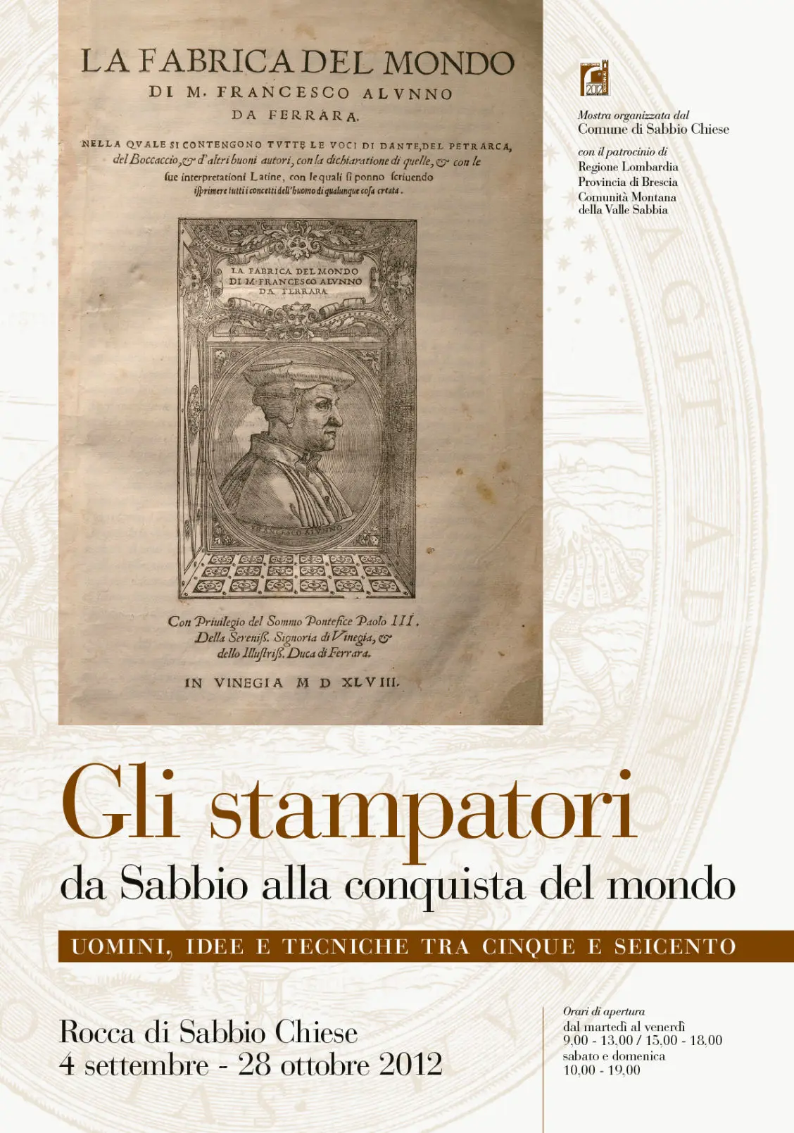 Locandina della mostra “Gli stampatori da Sabbio alla conquista del mondo”