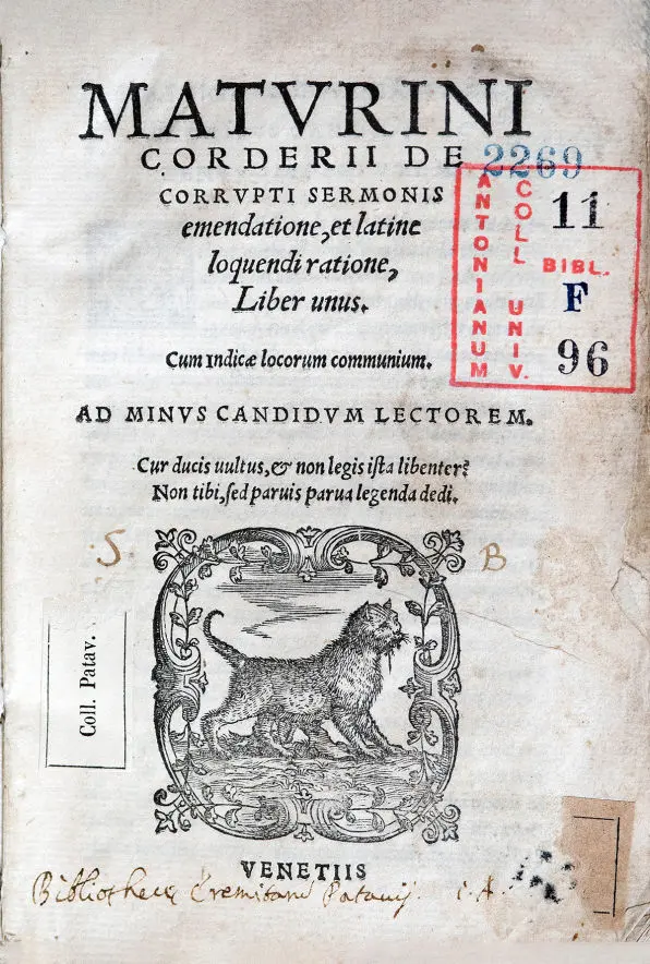 Frontespizio volume “De corrupti sermonis emendatione et latine loquendi ratione”